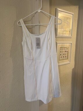 Women's White Pickletini Athletic Dress with Contrast Piping/ Pleating